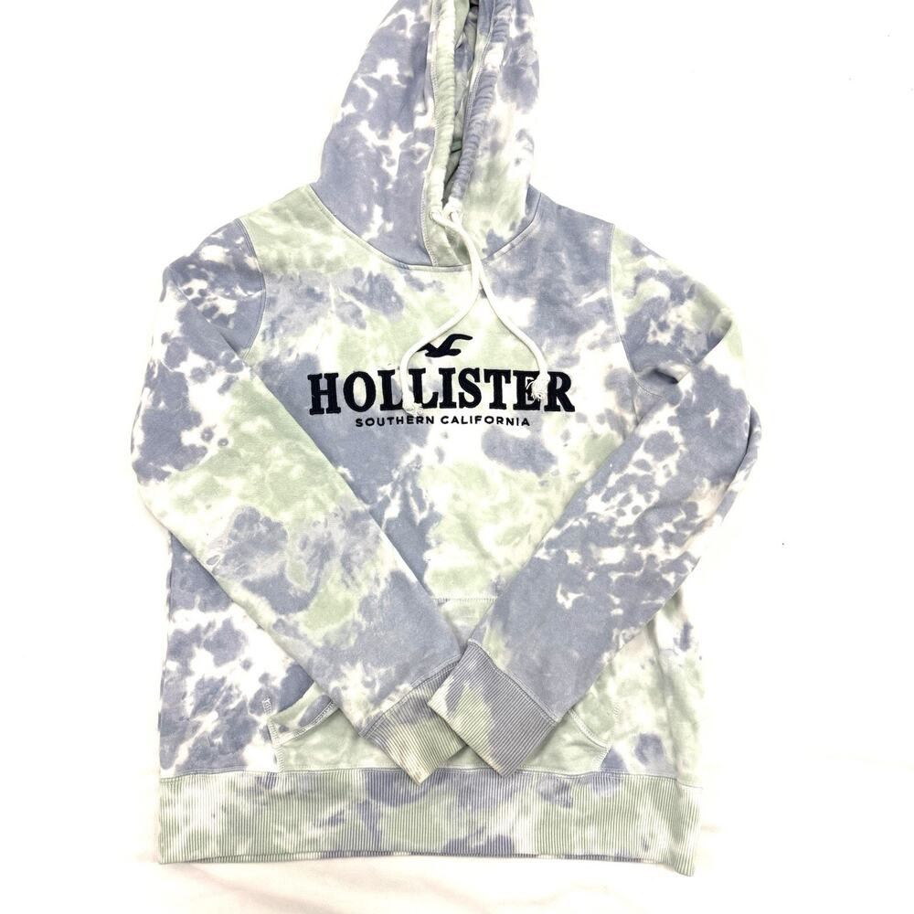 Vtg Y2K Hollister Women's Size Small Blue Green Tie Dye Hoodie Sweatshirt Cozy